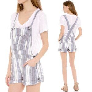 Free People Linen Striped Overall Shorts